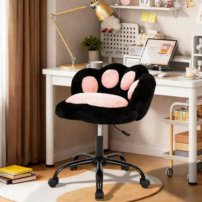Vanity Chair with Cat Paw Back, Armless Desk Chair with Wheels, 360 Rotating Computer Chair, Adjustable Height for Home Office