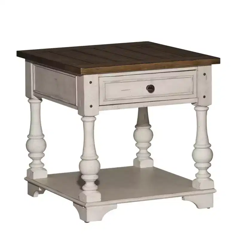 Liberty Furniture,Morgan Creek End Table in Antique White w/ Wirebrushed Tobacco Accents