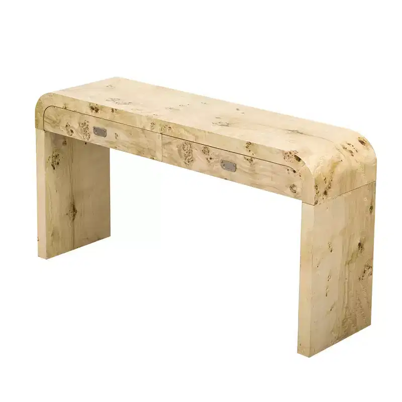 60-Inch Poplar Burl Veneer Console Table with 2 Drawers