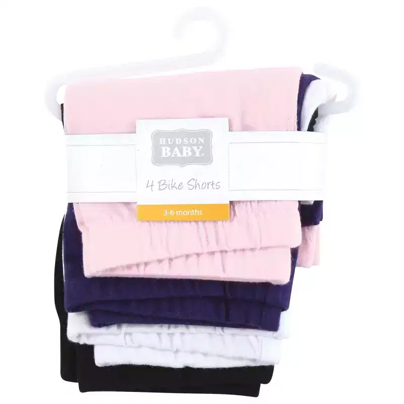 Hudson Baby Infant Girls Shorts Bottoms 4-Pack, Navy Lt.Pink