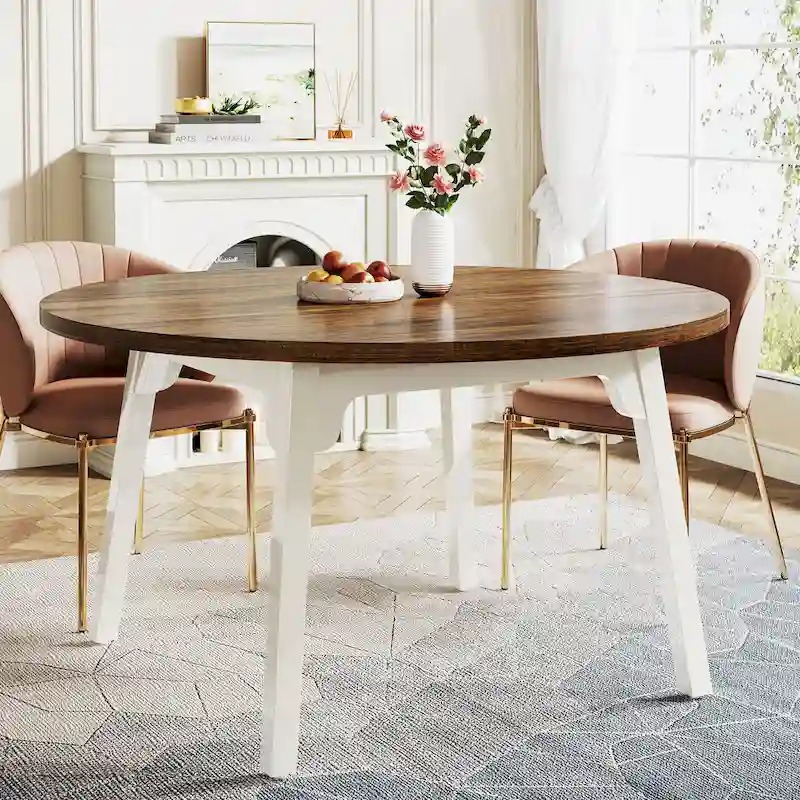 Round Dining Table for 4-6 People, 47-Inch Farmhouse Kitchen Table
