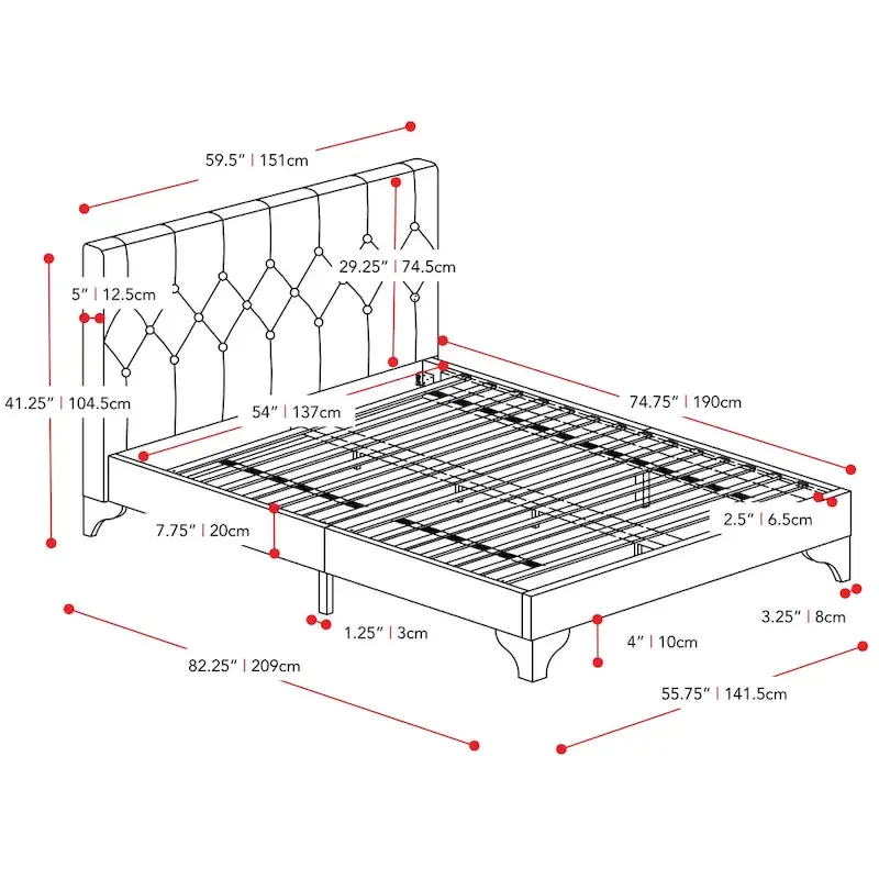 Nova Ridge Upholstered Button-Tufted Bed Frame, Full