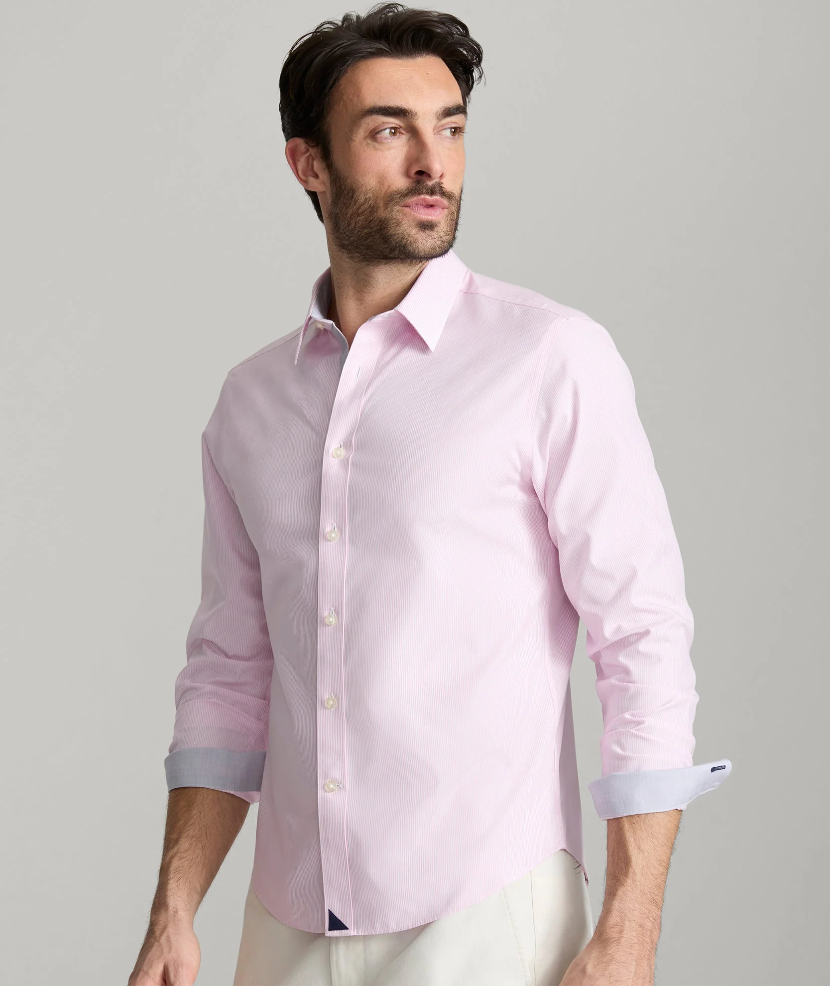 Pink Stripe Cotton Shirt with Gray Accents