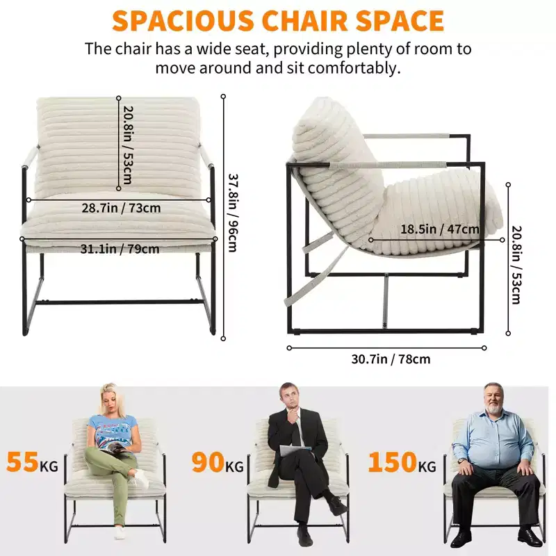 Accent Chair for Living Room,Modern Metal Framed Armchair, Upholstered Chairs with Shredded Foam Cushioning