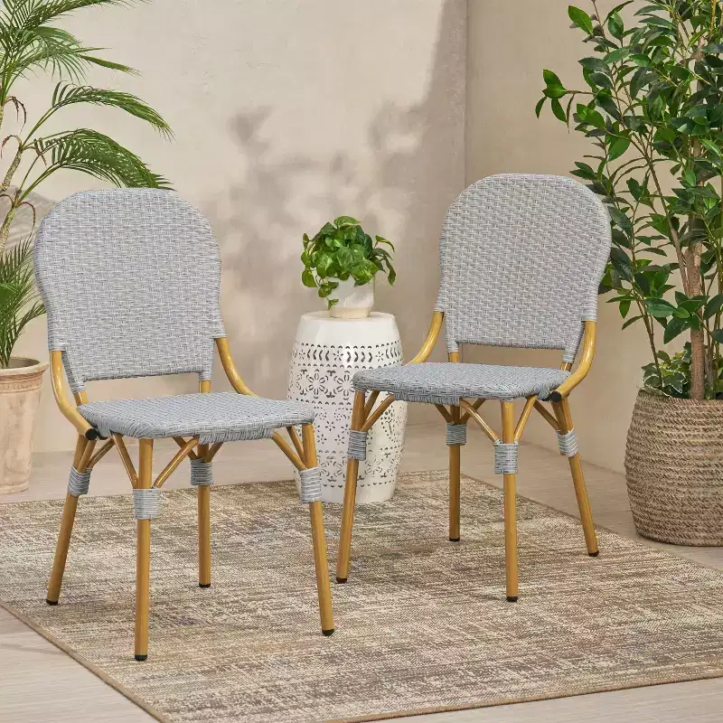 TUYOHW Outdoor French Bistro Chairs,Set of 2,18 Outdoor Accent Chairs with Aluminum Frame & Wood Finish,PE Rattan Patio Seating