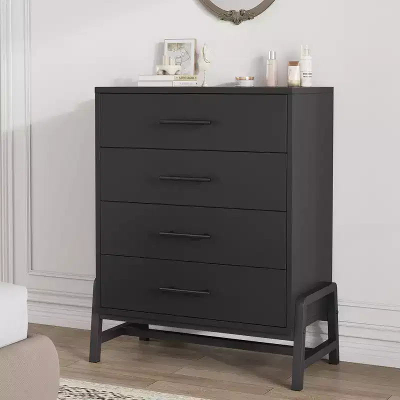 38.6 Natural Wood 4 Drawer Tall Dresser, Freestanding Storage Chest for Bedroom Entryway