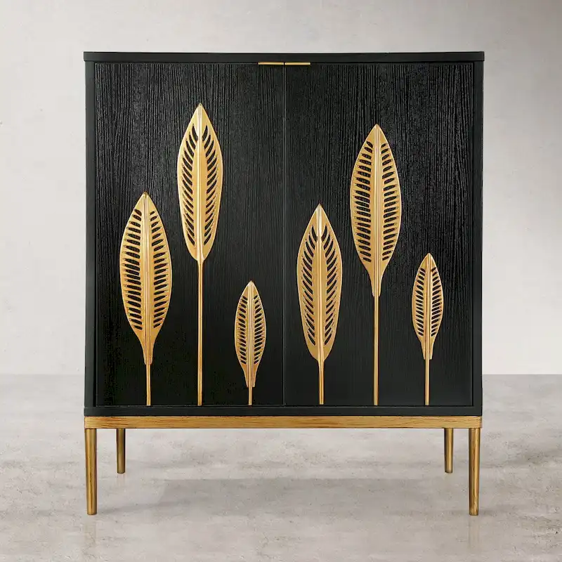 Mid-century Modern 2-Door Accent Cabinet Sideboard Antique Gold Storage Shelf for Living/ Dining Room