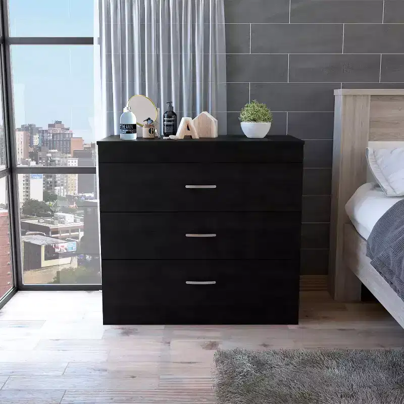 Okak Modern 3-Drawer Compact Dresser Wood Finish, Stacked Drawers for Ample Storage, Metal Handles for Living Room/Bedroom/Office