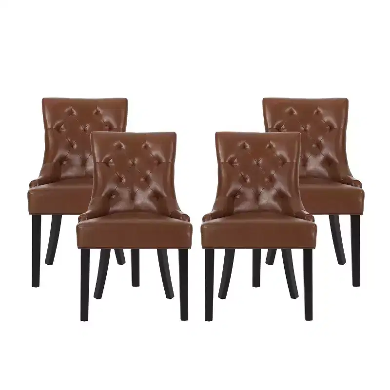 Christopher Knight Home Set of 4 Cheney Faux Leather Tufted Dining Chairs Cognac Brown/Matte Black
