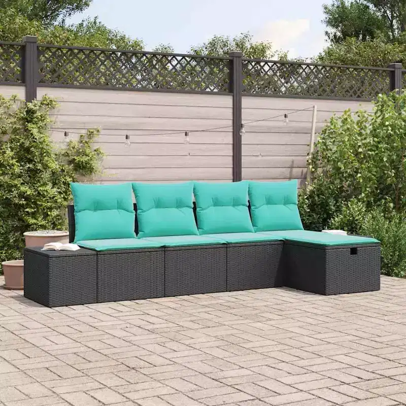 vidaXL Garden Sofa Set 5 pcs Black 55 x 62 x 69 cm Poly rattan - Black without table Blue