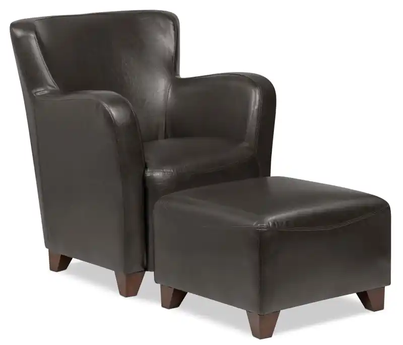 22.5 Faux Leather Ottoman with Wood Legs