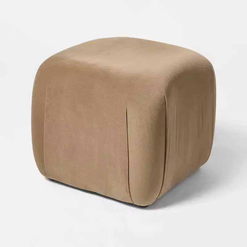 Square Velvet Ottoman Tan - Threshold™ designed with Studio McGee