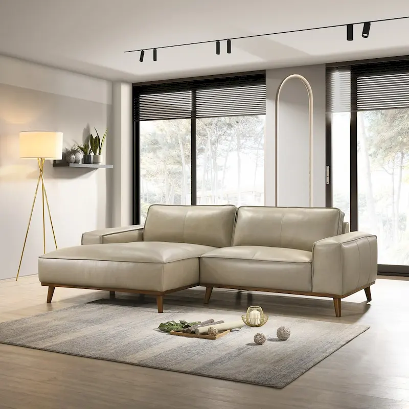 Dayton Mid-Century Modern Genuine Leather Sectional Sofa