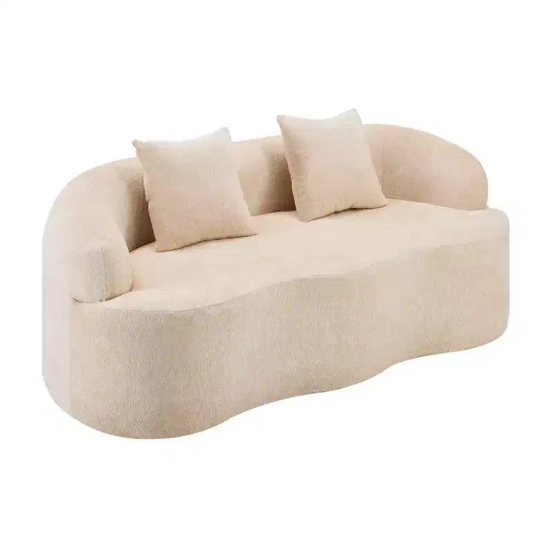 Clihome Curved Loveseat with Round Armrests & 2 Pillows-Compact Sofa for Living Room