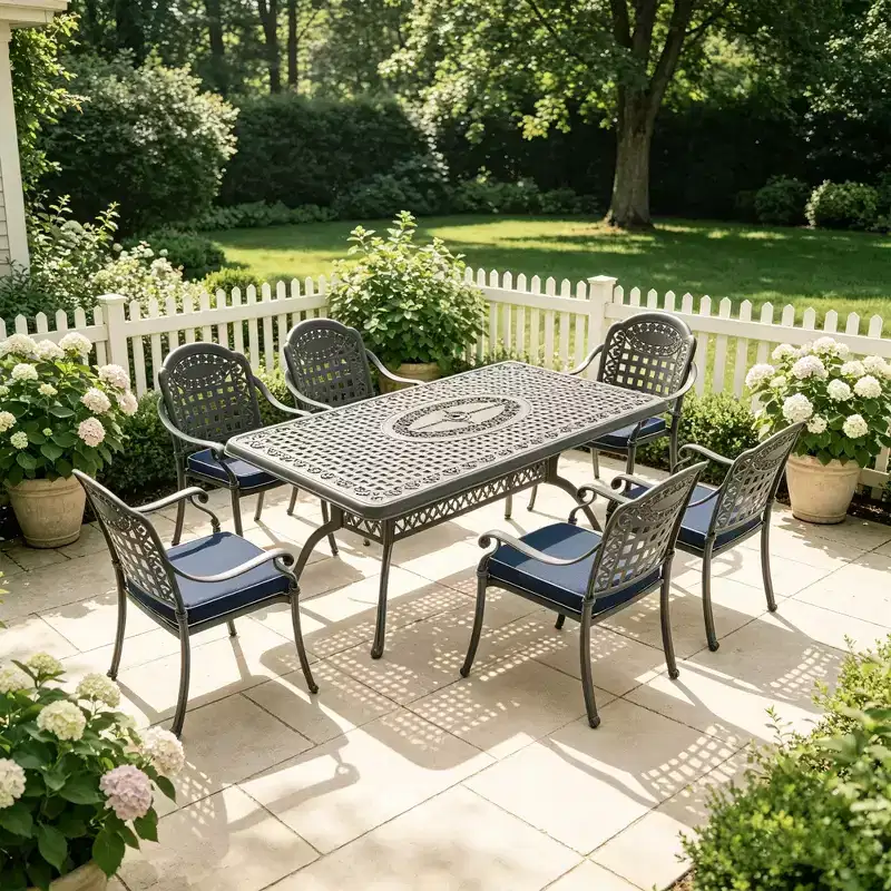5-Piece Rectangular Cast Aluminum Patio Dining Set for Outdoor Backyard Garden Deck Poolside with Cushions