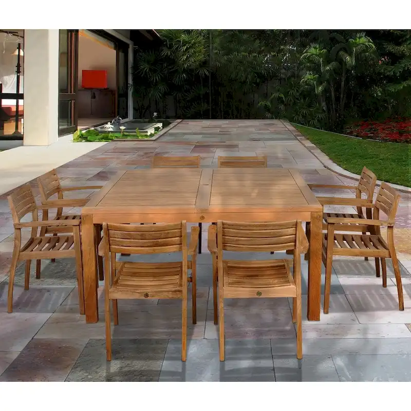 Victoria 9-Piece Outdoor Dining Set Teak Square Table Patio Furniture