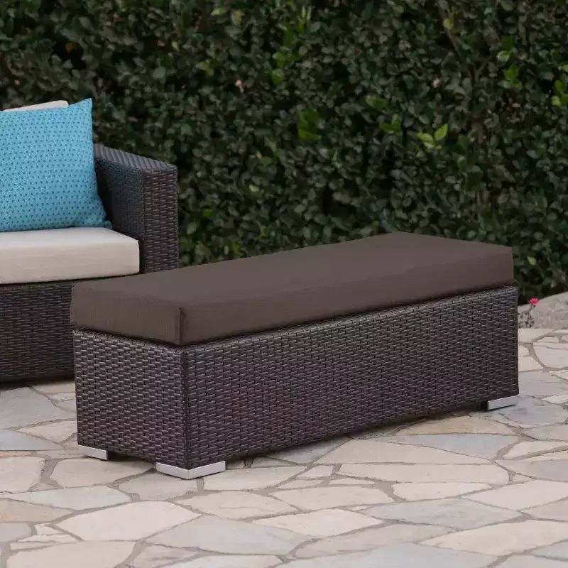 Christopher Knight Home Bard Patio Rustic PE Rattan Bench with Cushion