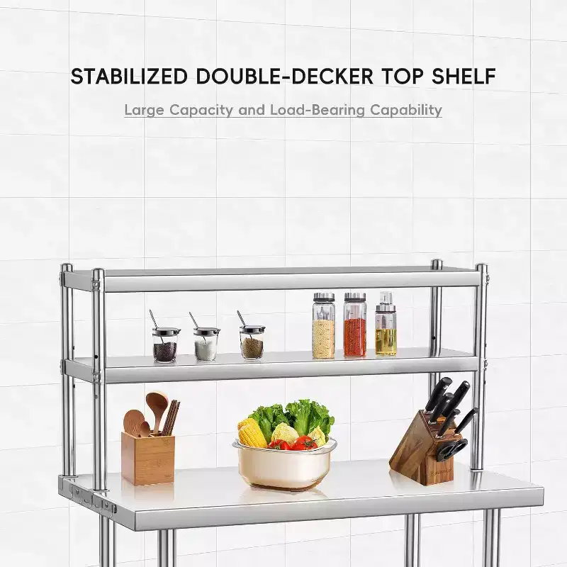 430 Stainless Steel 4-Tier Commercial Prep Table with Hooks 48''W x 24''D Adjustable Shelves