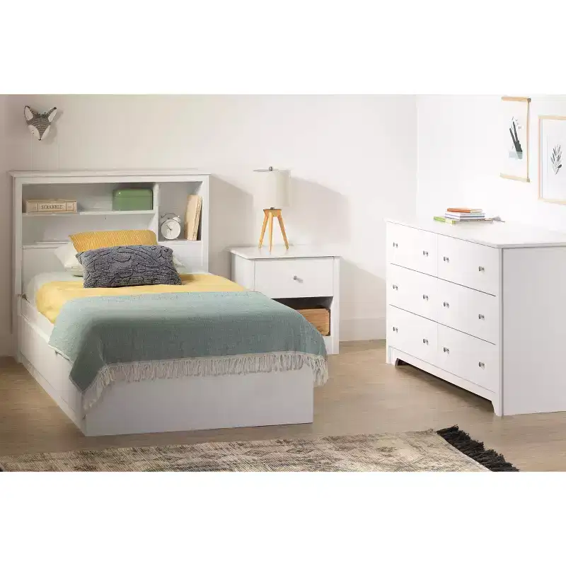 Twin Vito Kids' Bookcase Headboard Pure White - South Shore: Modern Twin Headboard with Shelves, Particle Board