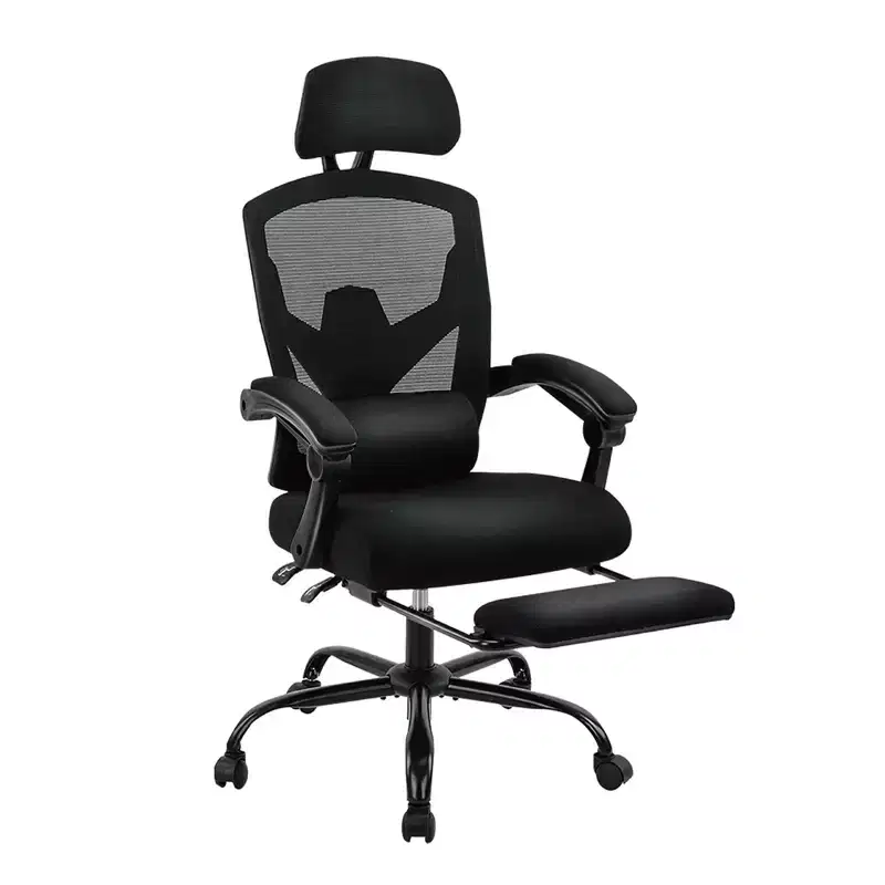 Ergonomic Office Chair with Retractable Footrest, Gaming Chair with Lumbar Support Pillow and Padded Armrests, Swivel Chair for Office