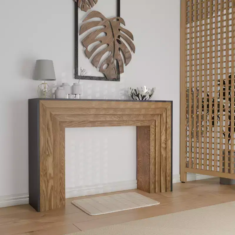 Modern Narrow Wood Entryway Console Table with Black Woodgrain Top, Slim Accent Table for Hallway, or Behind Sofa - Panipeachy