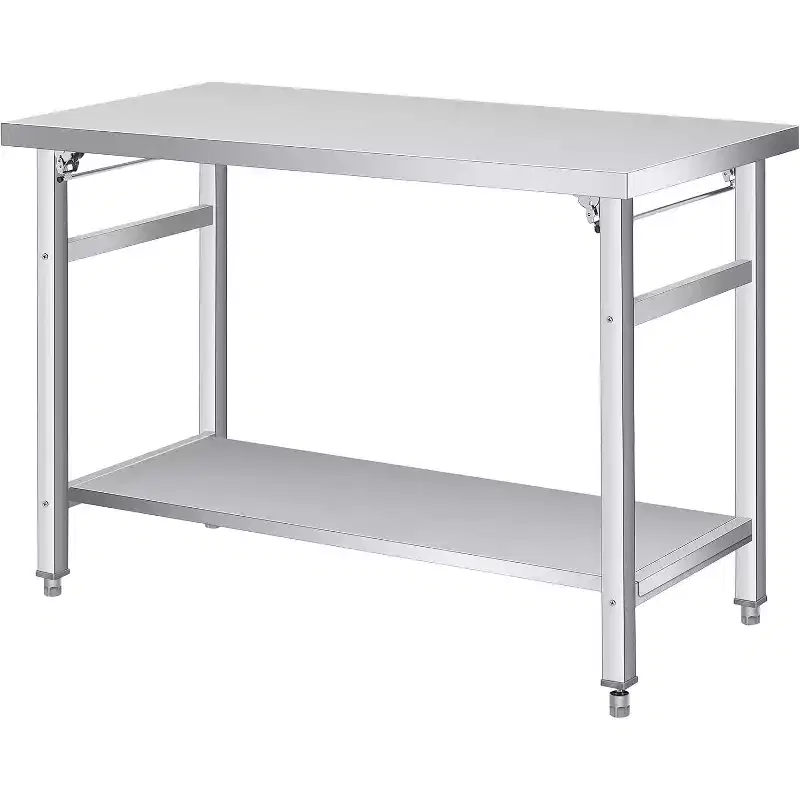 Stainless Steel Folding Table - 920LB Capacity, Adjustable Shelf & Locking Casters, Commercial Worktable for Kitchen/Restaurant