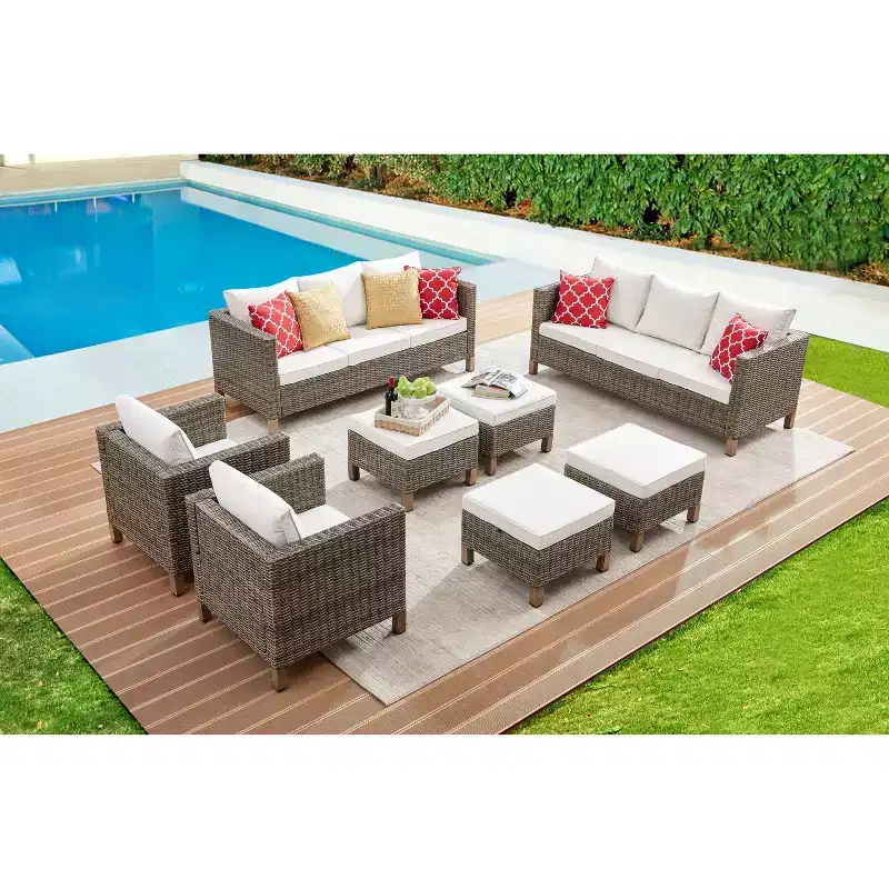 8 Piece Patio Conversation Sets with Cushions and Ottomans
