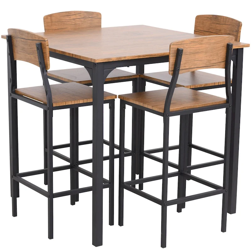 HOMCOM 5 PC Modern Counter Height Dining Set Compact Kitchen Table 4 Chairs Set with Footrest, Metal Legs, Wood