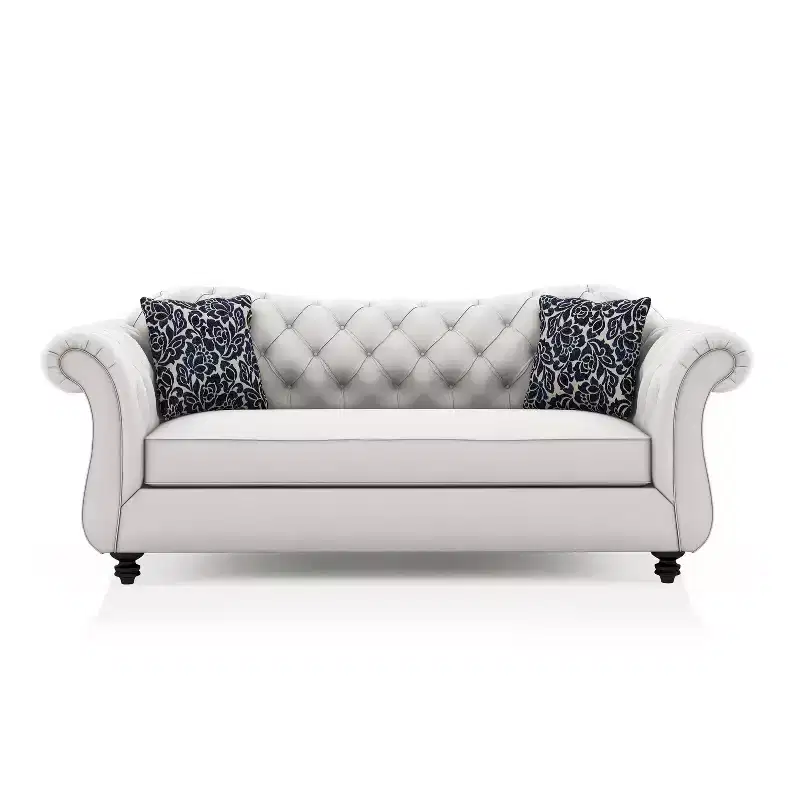 Button Tufted Velvet Sofa, 3-Seater with Wood Frame and Black Legs