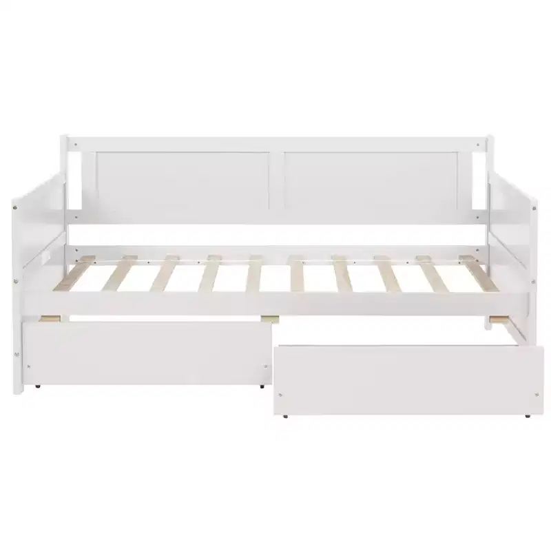 Queen Bed Frame Soft-Close Drawers Solid Rubberwood No Box Spring Needed