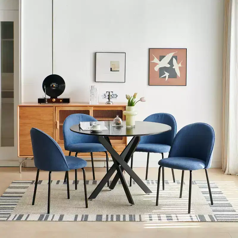 42.1 Round Dining Table, Mid-Century End Table Coffee Table with Metal Cross Legs, Kitchen Table for 4-6