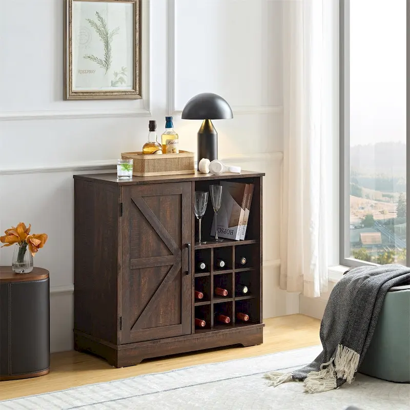 Coffee Bar Cabinet Bar Cabinet w/Wine Rack Buffet Sideboard Cabinet