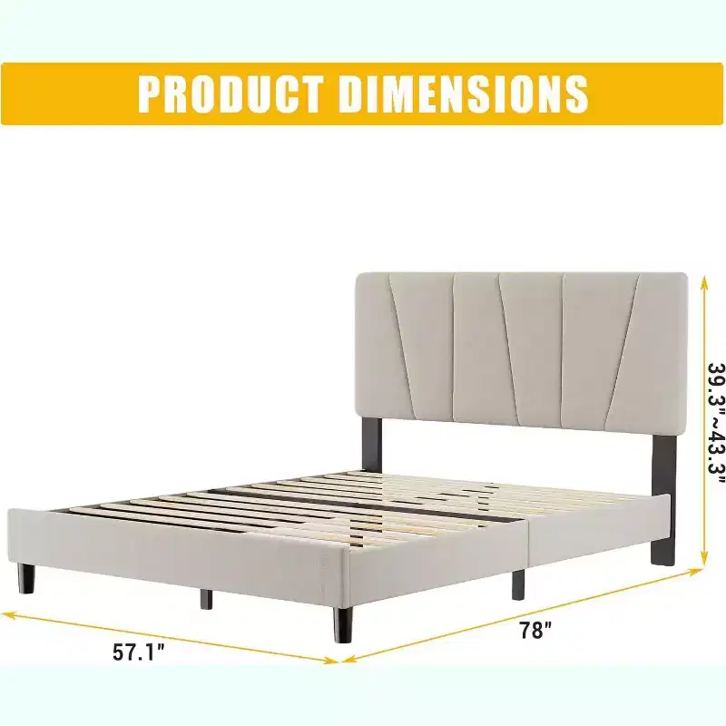 GustoWave Linen Upholstered Platform Bed Frame with Tufted Headboard, Noise Free