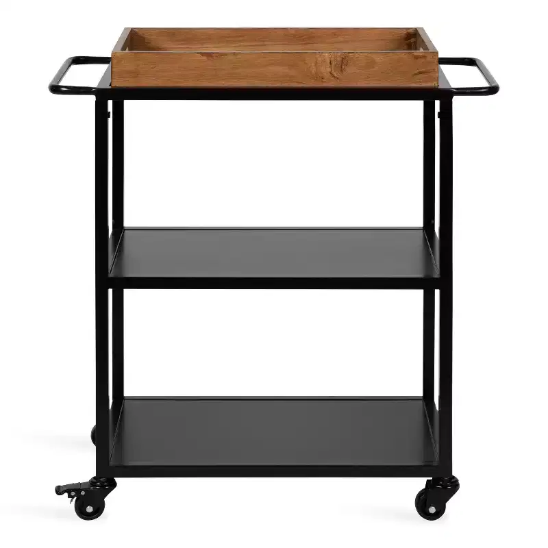 Kate and Laurel Giles Rectangle Metal Bar Cart, 28x13x30, Rustic Brown and Black