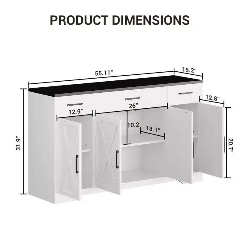 Sideboard Buffet Storage Cabinet with Drawers, 55inch Large Wood Coffee Bar with Shelves and Doors for Kitchen Dining Living Room