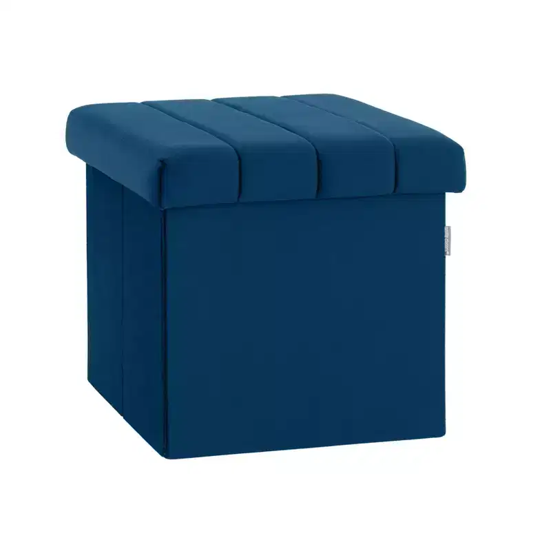 Blue Velvet Cushioned Accent Storage Ottoman