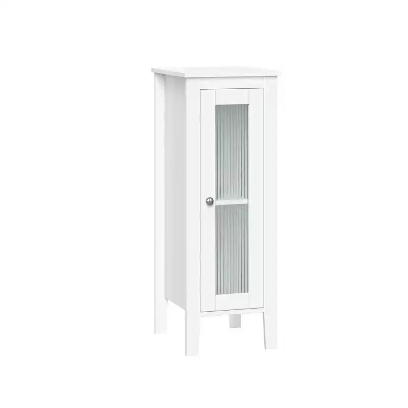 Single Door Narrow Bathroom and Laundry Storage Cabinet with Adjustable Shelves - White