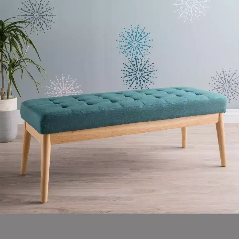 Okak Modern Entryway Bench with Wooden Frame, Foot Stools Ottoman with Cushion Seat, End of Bed Bench for Living Room, Bedroom
