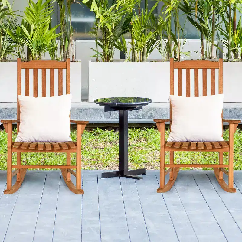 Costway 2 PCS Outdoor Eucalyptus Rocking Chair Single Rocker for Patio Deck Natural