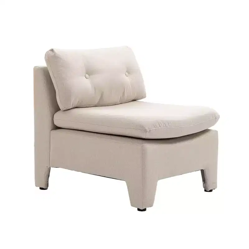 No Armrest Barrel Chairs Linen House Hold Cushioned Deep Seat Accent Single Lazy Chair for Living Room Home White