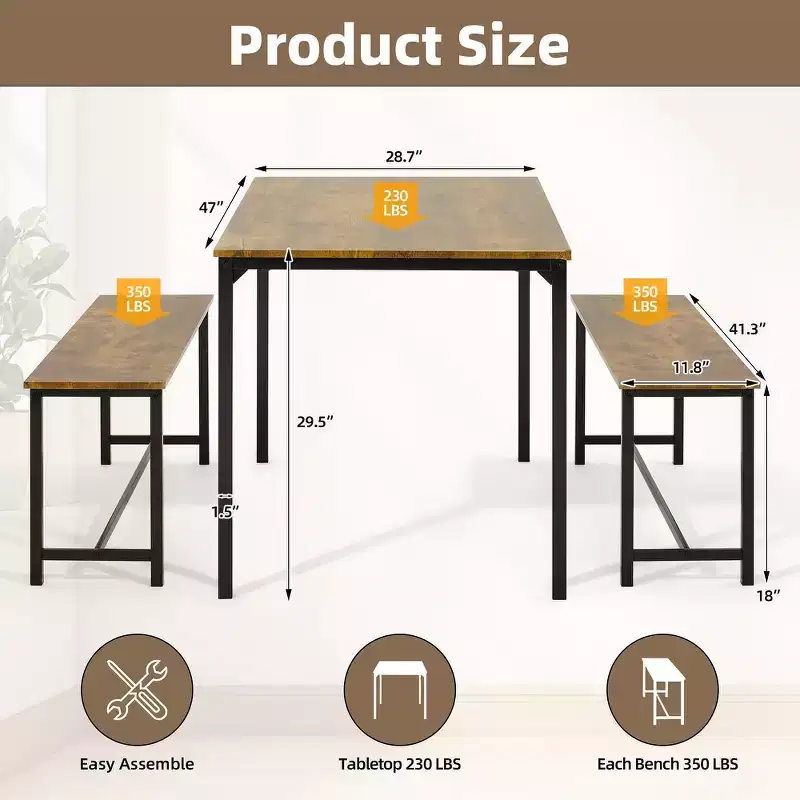 EROMMY Dining Set for 4-6, Extra-Long Table with 2 Benches