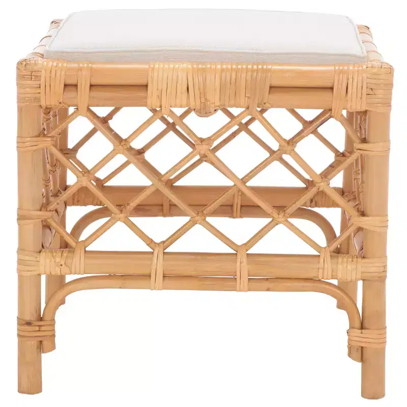Larroux Rattan Ottoman With Cushion - SEA7044 - Honey/White - Safavieh