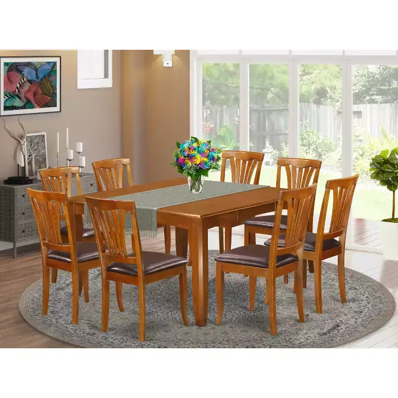 HomeStock Belmont Dining Room Set-Dining Table And Chairs, Saddle Brown