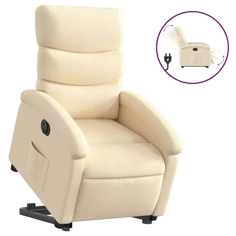 Electric Recliner Chair Power Lift - Cream Fabric, Motorized Footrest & Backrest, Comfortable Padding, Home Theater Seating