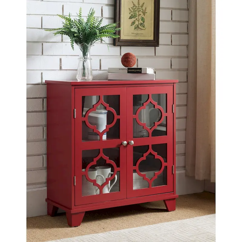 Lunaria Red Finish Wood Door Console Table