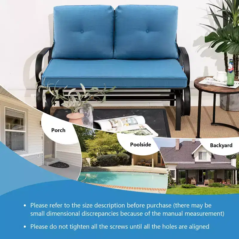 Costway Patio 2-Person Glider Bench Rocking Loveseat Cushioned Armrest Brick Red\Beige\Blue