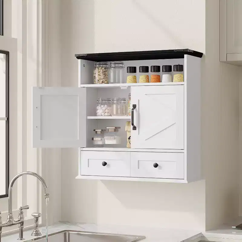 Particle Board Wall-Mount Medicine Cabinet with Barn Door 25''H x 23.6''W