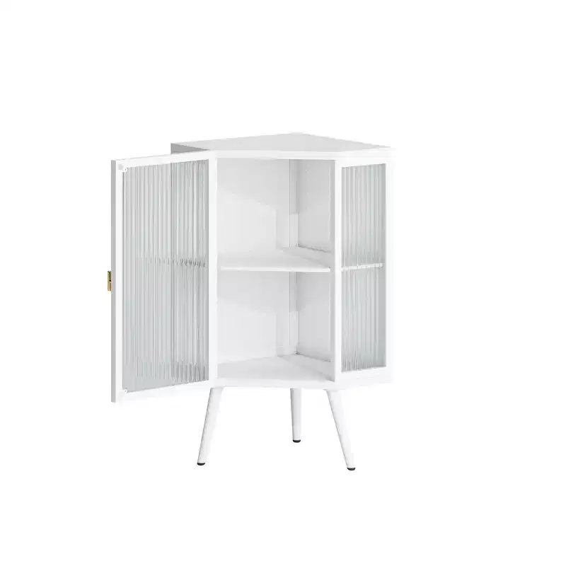 Bathroom Storage Cabinet, Modern Floor Corner Cabinet with Tempered Glass Door and 2/3 Shelves for Living Room, Home Office