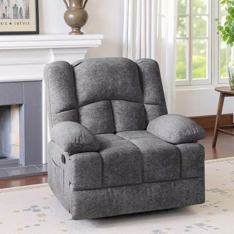 Oversized Rocking Recliner Chair with Chenille Upholstery for Living Room or Bedroom