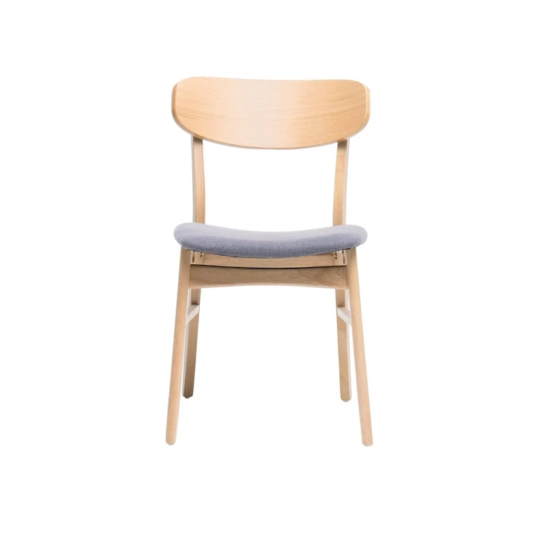 Dining Chair Set of 2, Gray Padded Seat, Natural Brown Splayed Legs